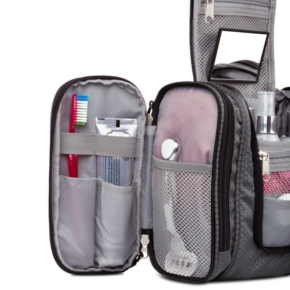 Borsali Gray Hanging Toiletry Bag Travel Organizer Mirror NWT - Picture 11 of 13